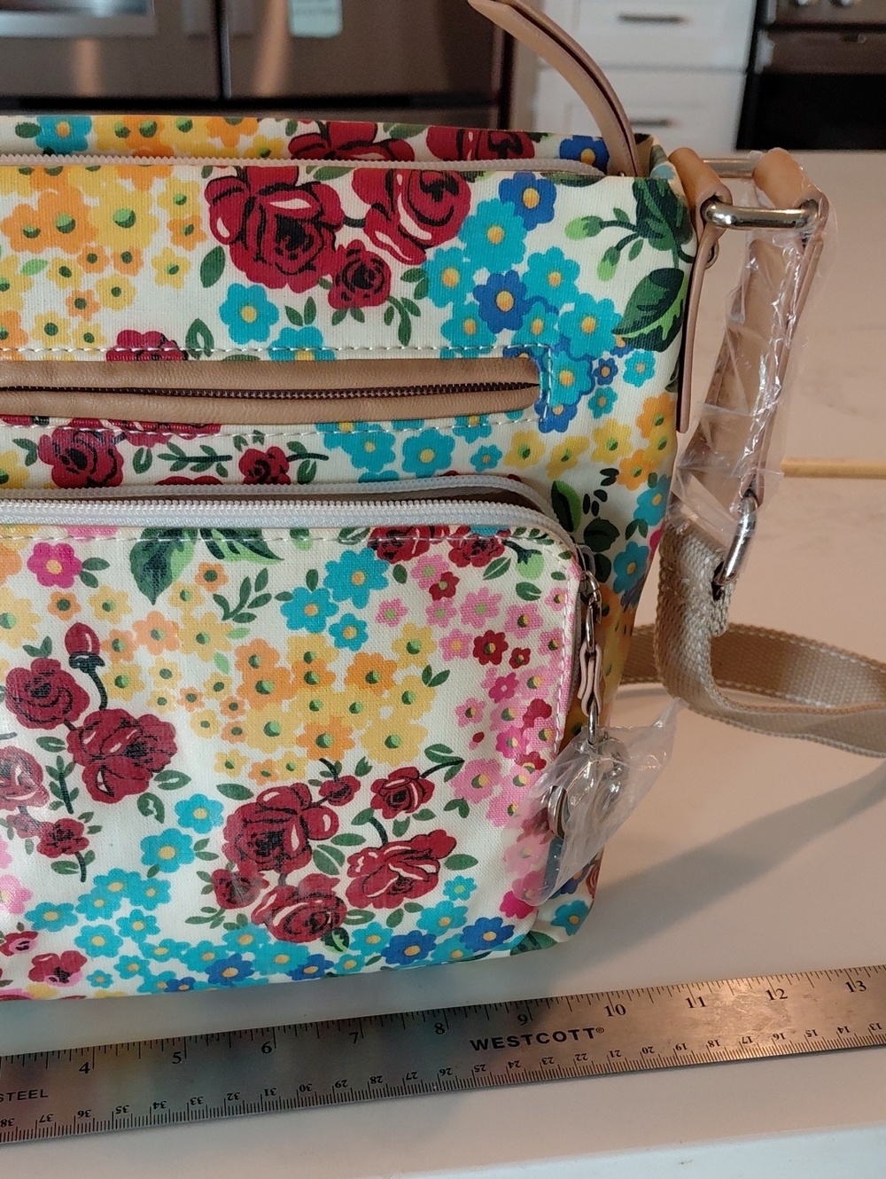 Giani Bernini Floral Canvas Crossbody - Cream with Red, Blue & Yellow Flowers